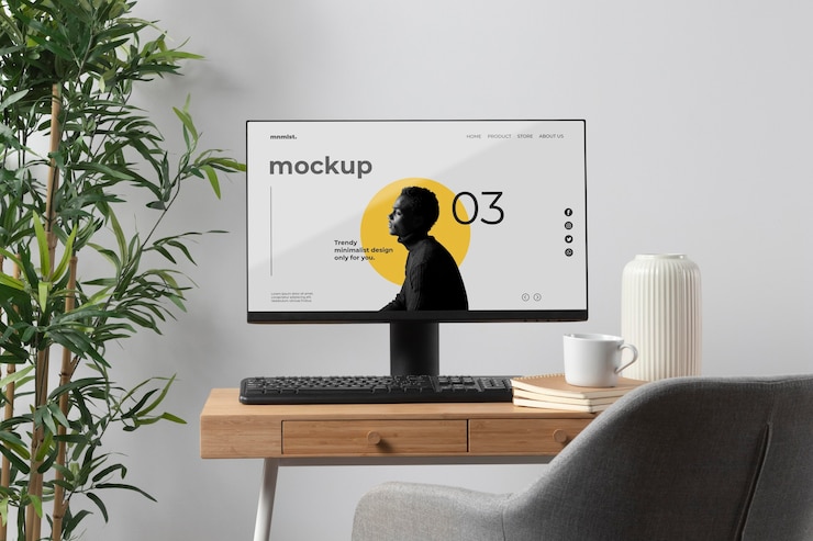 PSD design de mock-up mínimo para área de trabalho de área de trabalho