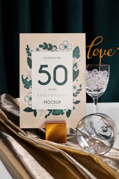 PSD design de mock-up para 50 anos de convite para festa de comemoração de casamento