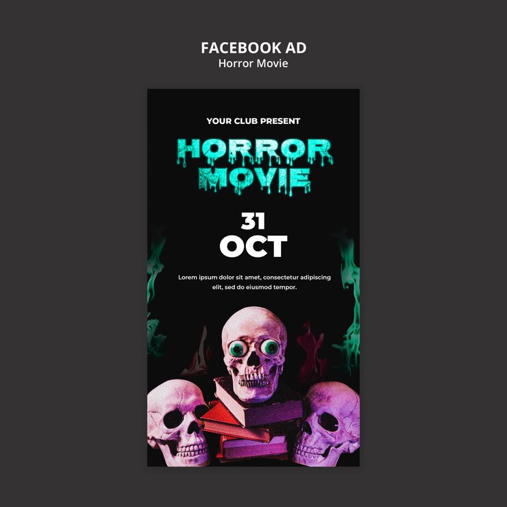 PSD design de modelo de anúncio de filme no facebook