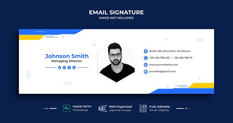 Design de modelo de assinatura de e-mail comercial ou rodapé de e-mail e capa de mídia social pessoal