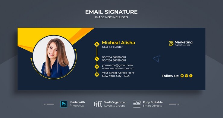 Design de modelo de assinatura de e-mail comercial ou rodapé de e-mail e capa de mídia social pessoal