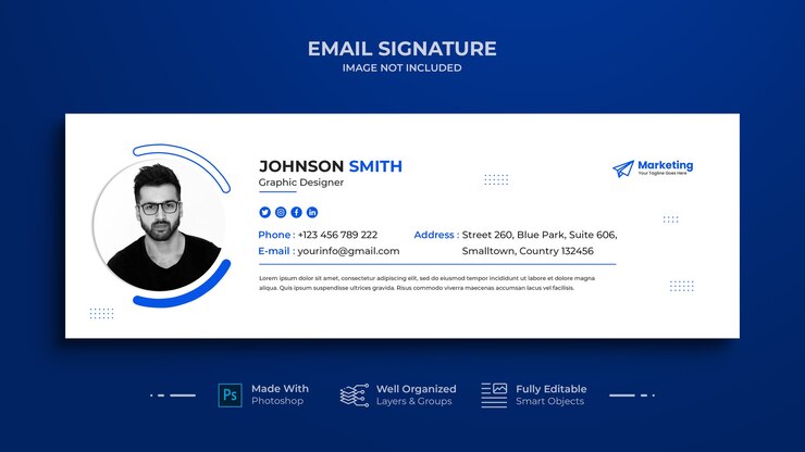 Design de modelo de assinatura de email ou rodapé de email e capa de mídia social pessoal, rede social
