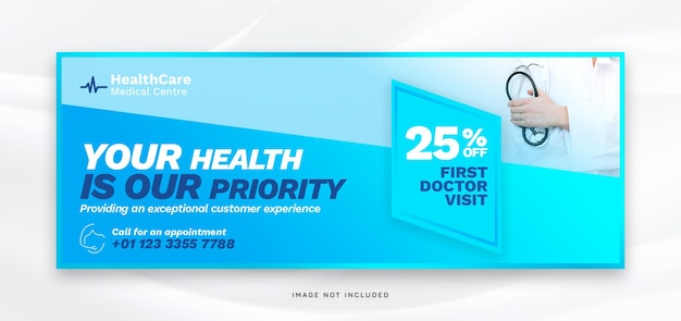 Design de modelo de banner da web de capa de facebook médica e de saúde