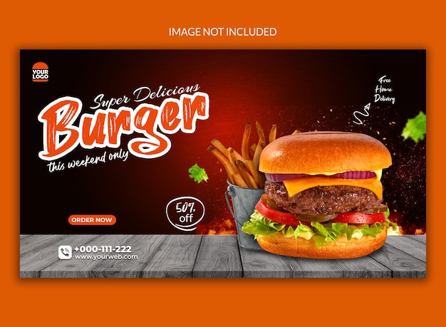 Design de modelo de banner da web de hambúrguer delicioso