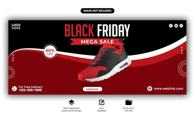 Design de modelo de banner da web do facebook de sexta-feira negra de venda de sapatos