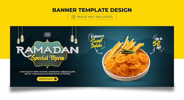 PSD design de modelo de banner de capa de mídia social de menu especial do ramadã jalebi