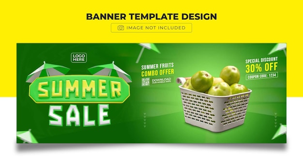 PSD design de modelo de banner de frutas verdes de venda de verão