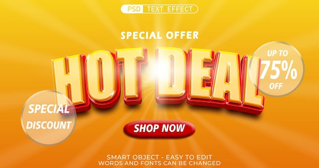 Design de modelo de banner de negócio quente com estilo 3d de efeito de texto editável