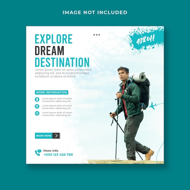 Design de modelo de banner de postagem de instagram de mídia social de turismo e viagem