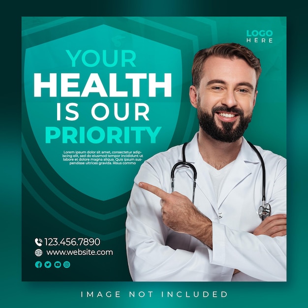 PSD design de modelo de banner de postagem do instagram de mídia social do hospital médico