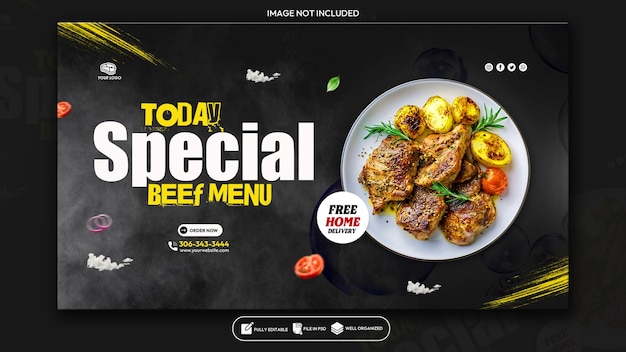 Design de modelo de banner de restaurante de bife de carne bovina