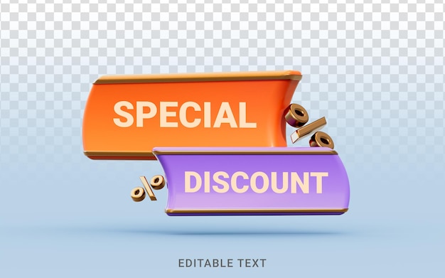 Design de modelo de banner de venda desconto especial conceito de renderização 3d para venda de grande oferta de compras