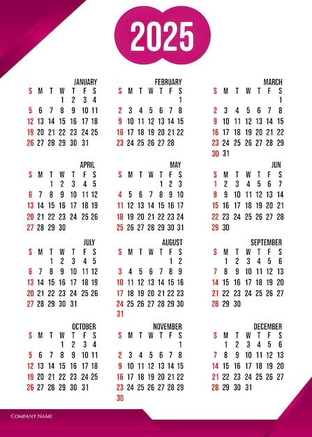 PSD design de modelo de calendário 2025