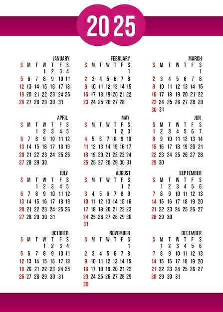 PSD design de modelo de calendário 2025