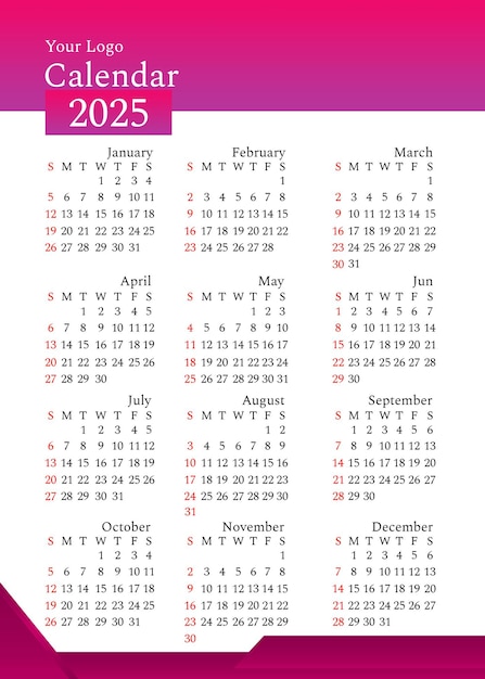 PSD design de modelo de calendário 2025