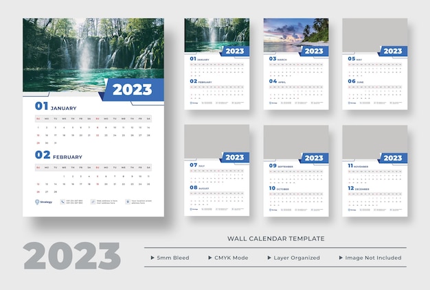 Design de modelo de calendário de parede 2023