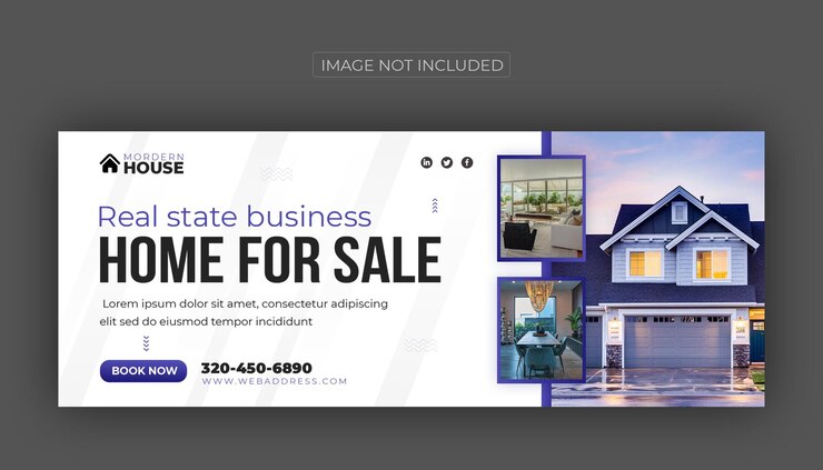 PSD design de modelo de capa de facebook de mídia social imobiliária