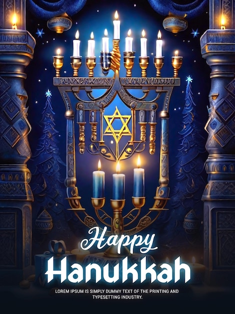 PSD design de modelo de cartaz de hanukkah do psd