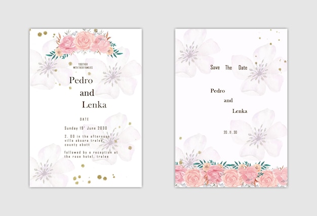 Design de modelo de convite de casamento floral desenhado à mão psd premium