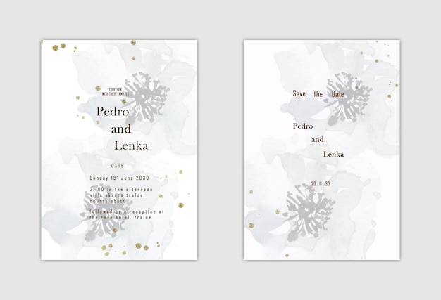 Design de modelo de convite de casamento floral desenhado à mão PSD Premium