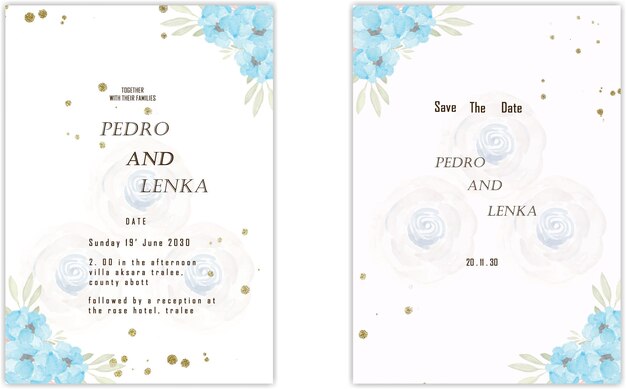 Design de modelo de convite de casamento floral desenhado à mão psd premium