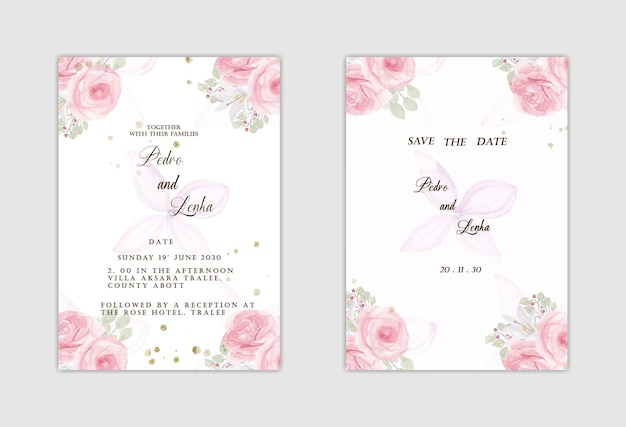 Design de modelo de convite de casamento floral desenhado à mão psd premium