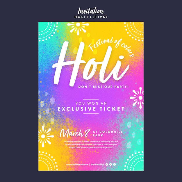 Design de modelo de convite para o festival Holi