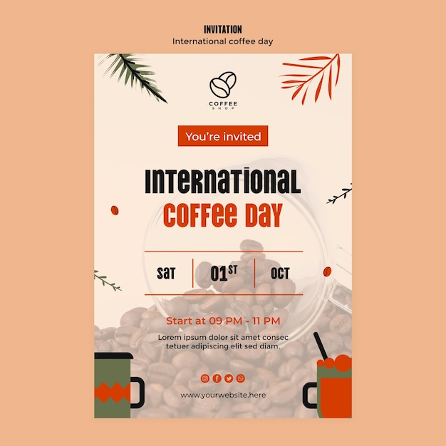 PSD design de modelo de dia internacional do café