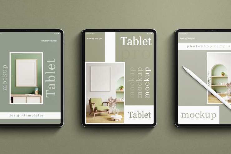 PSD design de modelo de dispositivo de tablet alinhado psd