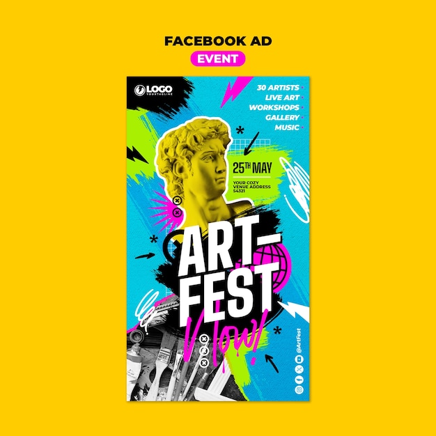 PSD design de modelo de evento de arte