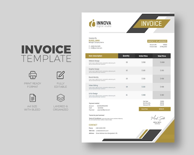 design de modelo de factura comercial profissional
