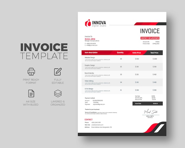 design de modelo de factura comercial profissional