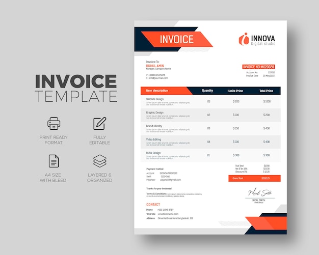 design de modelo de factura comercial profissional