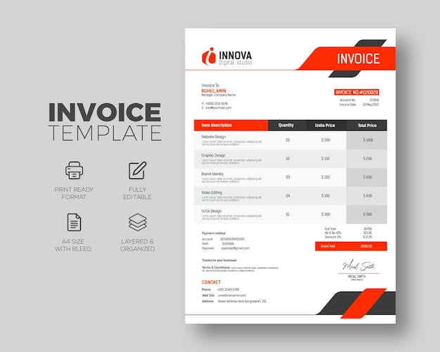 design de modelo de factura comercial profissional