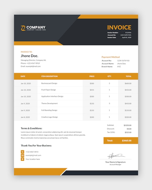 PSD design de modelo de fatura mínima abstrata negócios corporativos