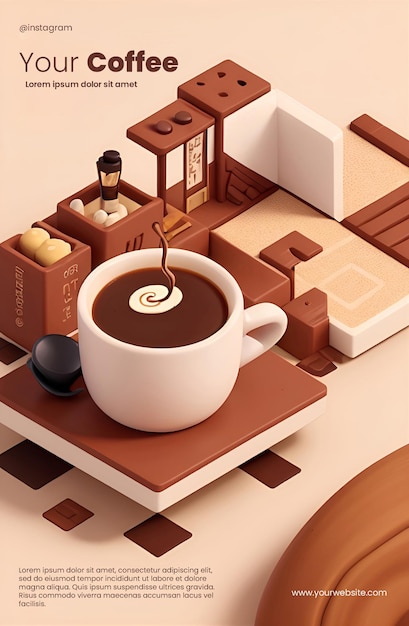 Design de modelo de folheto com ilustração 3d do tema Coffee Shop