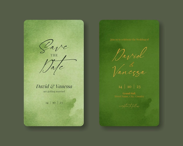 Design de modelo de história de cartão de convite de casamento instagram verde