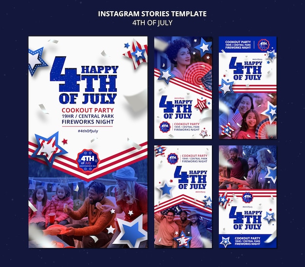 design de modelo de histórias do instagram de 4 de julho