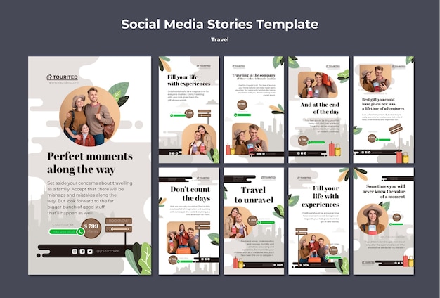 Design de modelo de instagram de viagens de design plano