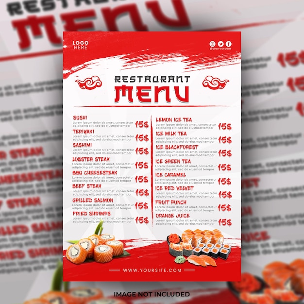 PSD design de modelo de menu de restaurante