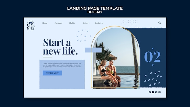 PSD design de modelo de página de destino de férias de design plano