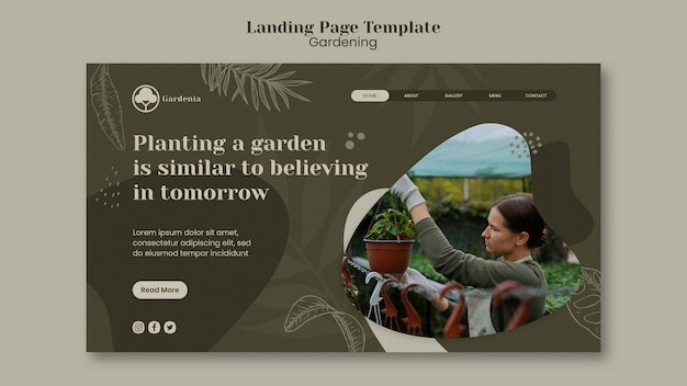 PSD design de modelo de página de destino de jardinagem