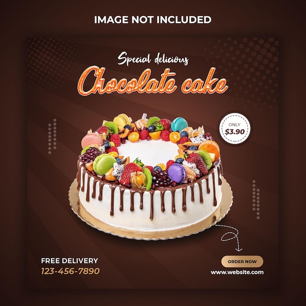 Design de modelo de postagem de banner de mídia social de bolo de chocolate saboroso especial