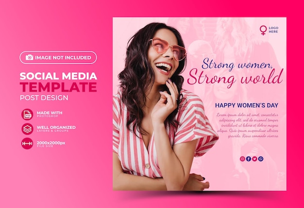 PSD design de modelo de postagem de banner de mídia social do dia internacional da mulher 8 de março