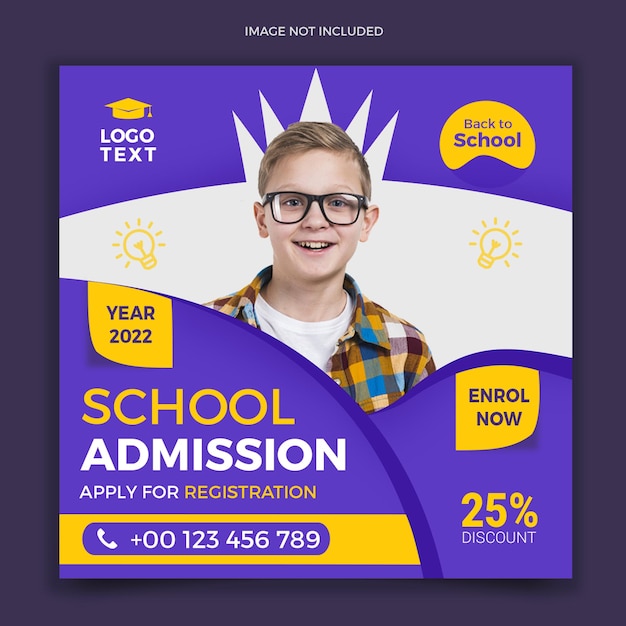 Design de modelo de postagem de mídia social aberta de admissão escolar com coroa