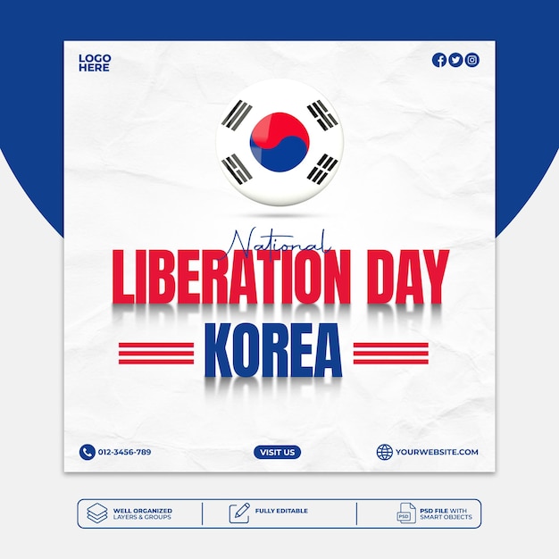 PSD design de modelo de postagem de mídia social da coreia do dia da libertação psd