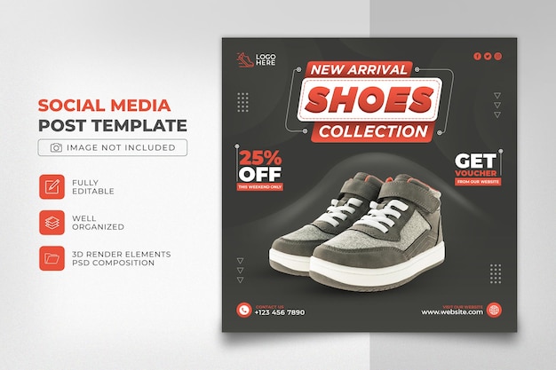 Design de modelo de postagem de mídia social de coleção de sapatos