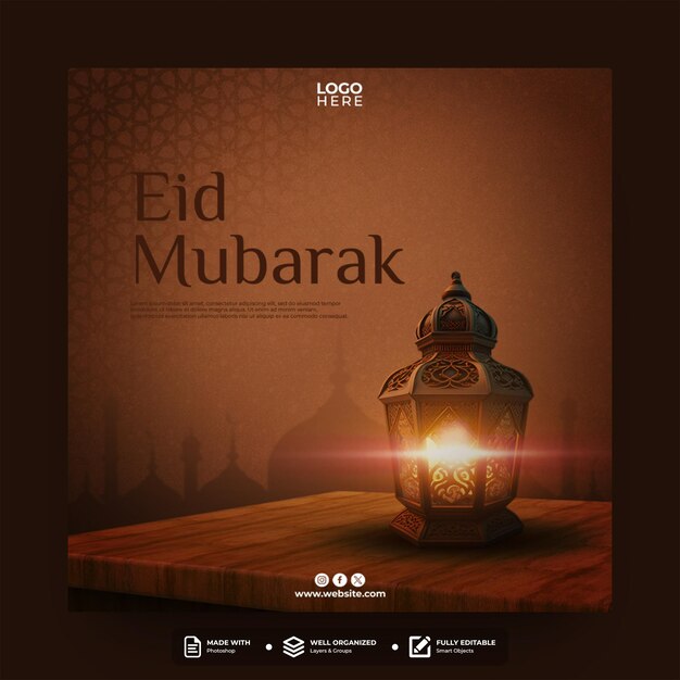 design de modelo de postagem de mídia social de Eid Mubarak