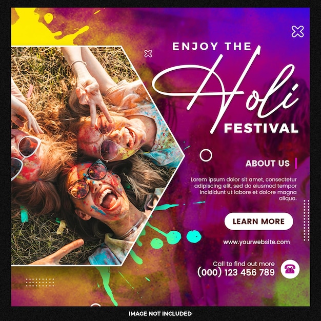 Design de modelo de postagem de mídia social do Festival Holi