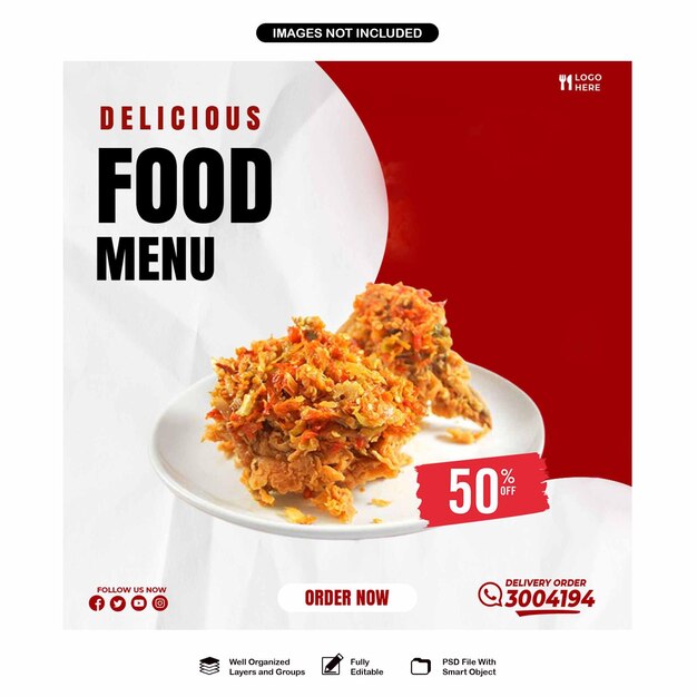 Design de modelo de postagem de mídia social sobre alimentos
